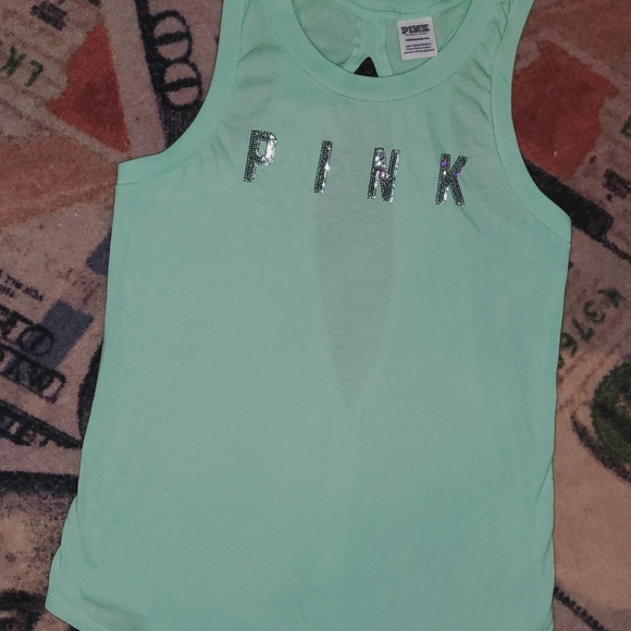 VS PINK Minty blingy tank top cut out in back - Picture 4 of 16